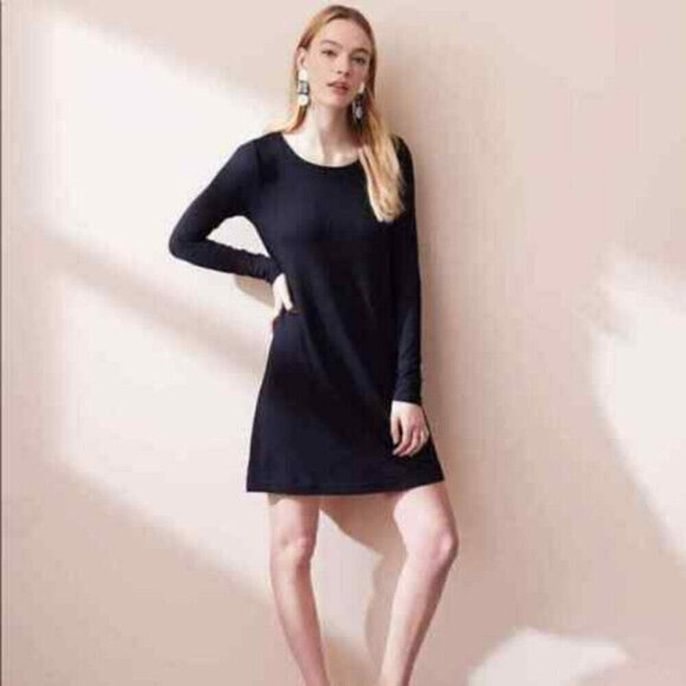Lou & Grey Signature Soft Black Long Sleeve Casual Closet Staple Dress Sz‎ M